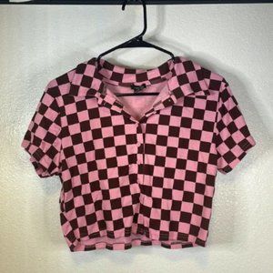Rue 21 checkered button up t-shirt.
